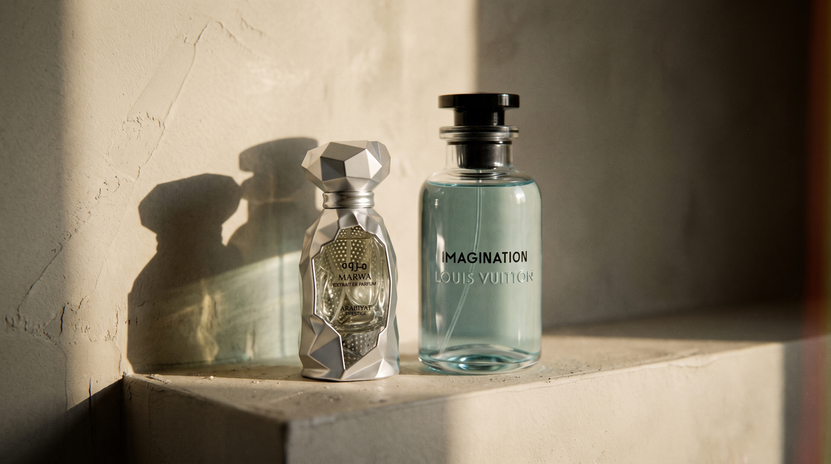 Arabiyat Prestige Marwa Extrait and Louis Vuitton Imagination bottles