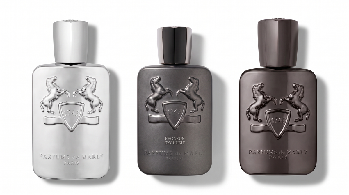 Parfums de Marly Pegasus, Pegasus Exclusif and Herod perfume bottles