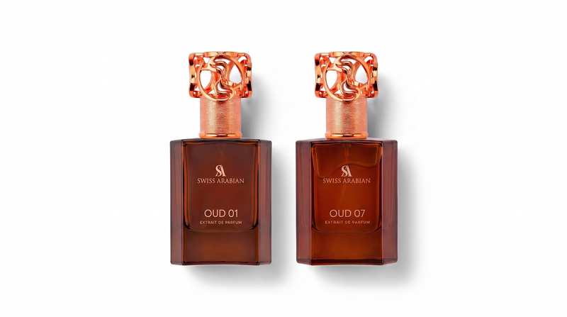 Swiss Arabian Oud 01 and Oud 07 bottles