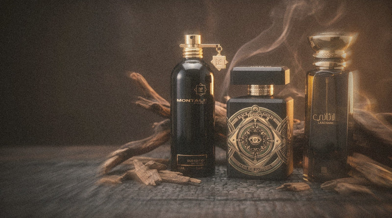 Montale Oud Edition, Initio Oud for Happiness and Ahmed Al Maghribi Laathani with oud wood and smoke