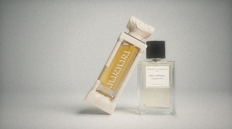 French Avenue Marmara leaning on Essential Parfums Bois Imperial