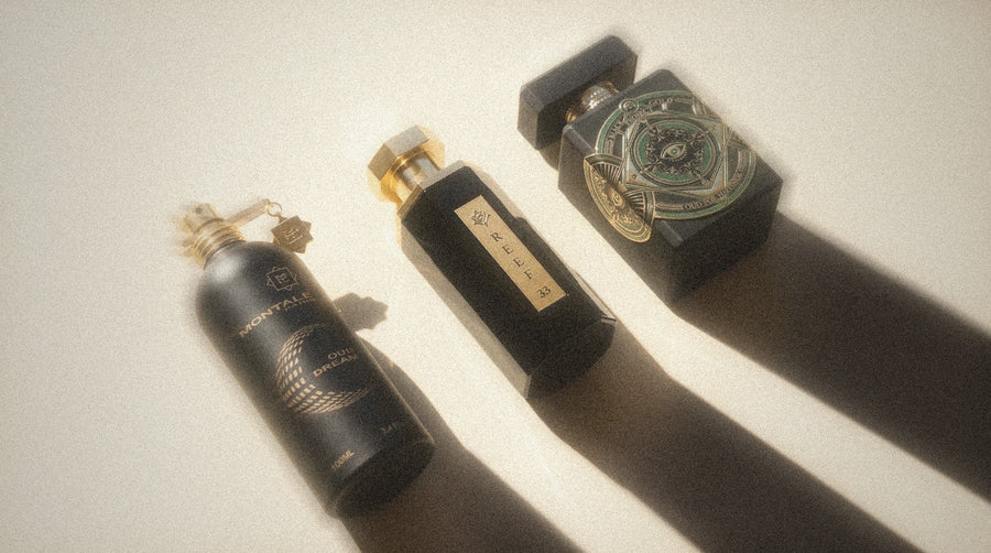 Montale Oud Dream, Reef 33 and Initio Oud for Happiness casting long autumn shadows