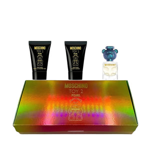 MOSCHINO TOY 2 PEARL 3 PCS SET FOR WOMEN: 5 ML EAU DE PARFUM MINI + 0.8 BATH & SHOWER GEL + 0.8 BODY LOTION