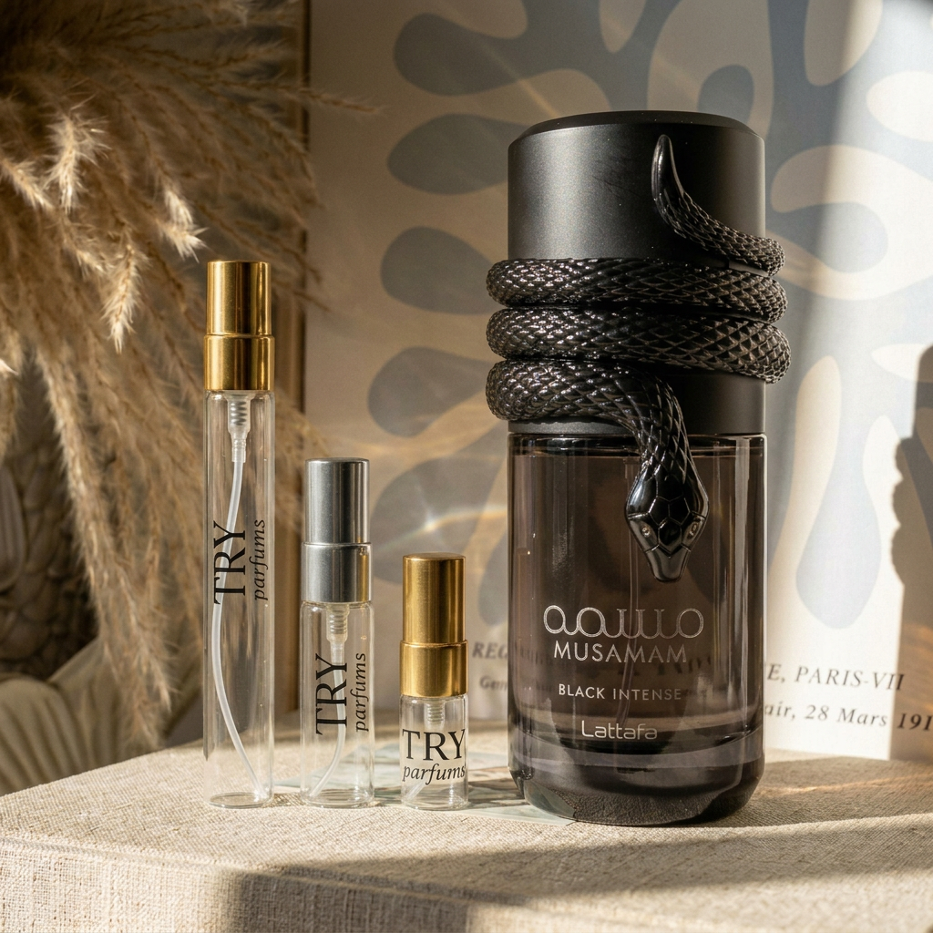 Lattafa Musamam Black Intense Sample Decant & Travel Spray
