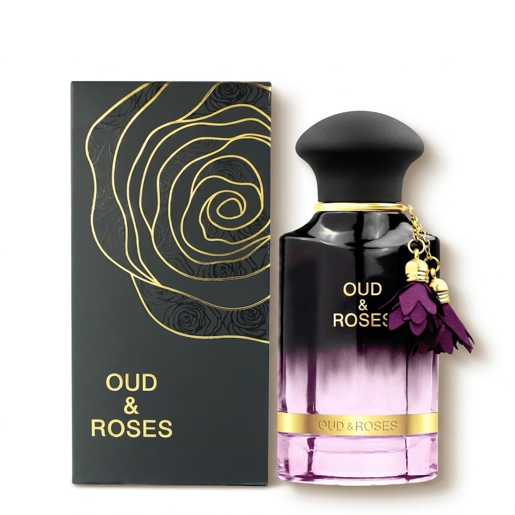 Ahmed Al Maghribi Oud & Roses bottle and box