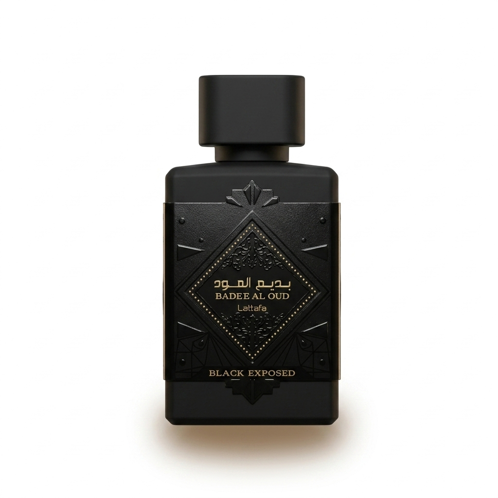 Lattafa Badee Al Oud Black Exposed bottle