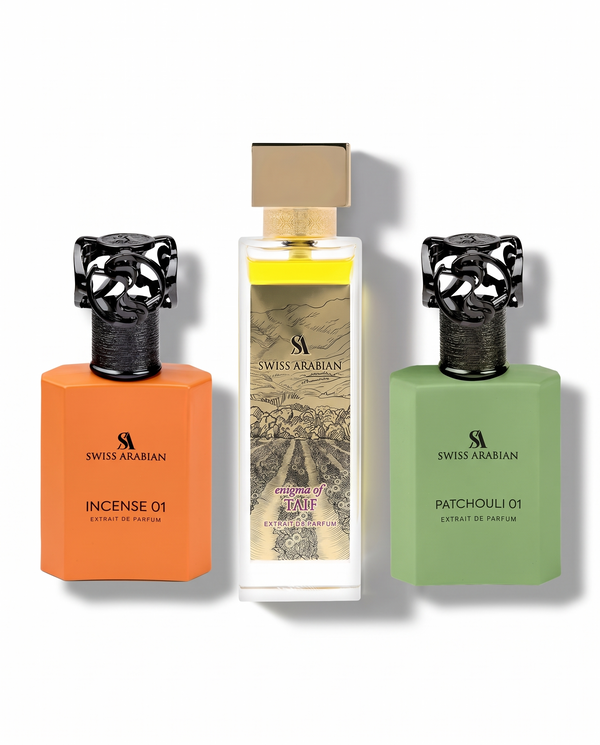 Swiss Arabian Incense 01 & Enigma of Taif & Patchouli 01 Extrait Bundle