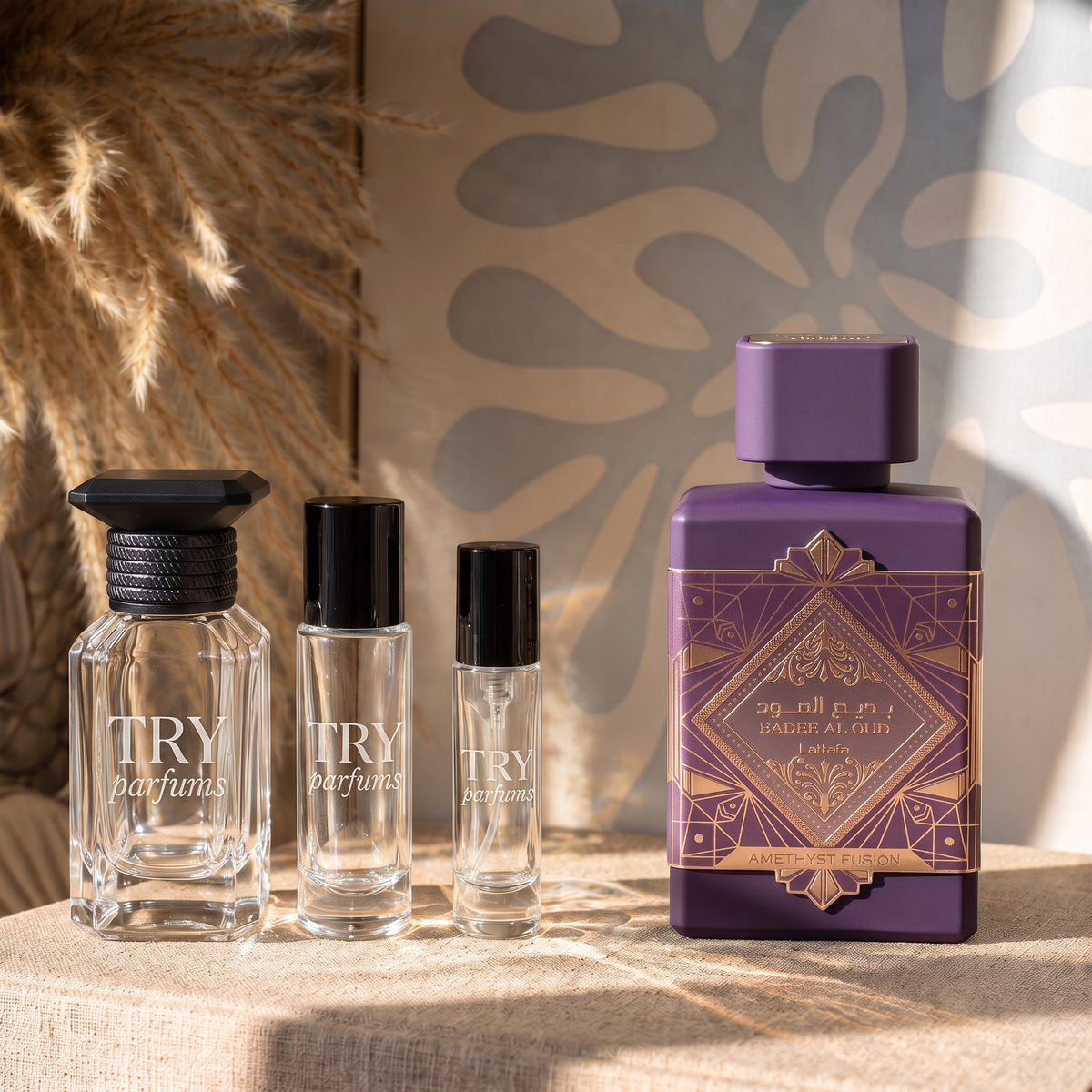 Lattafa Badee Al Oud Amethyst Fusion decant in 30ml, 10ml and 5ml TryParfums bottles