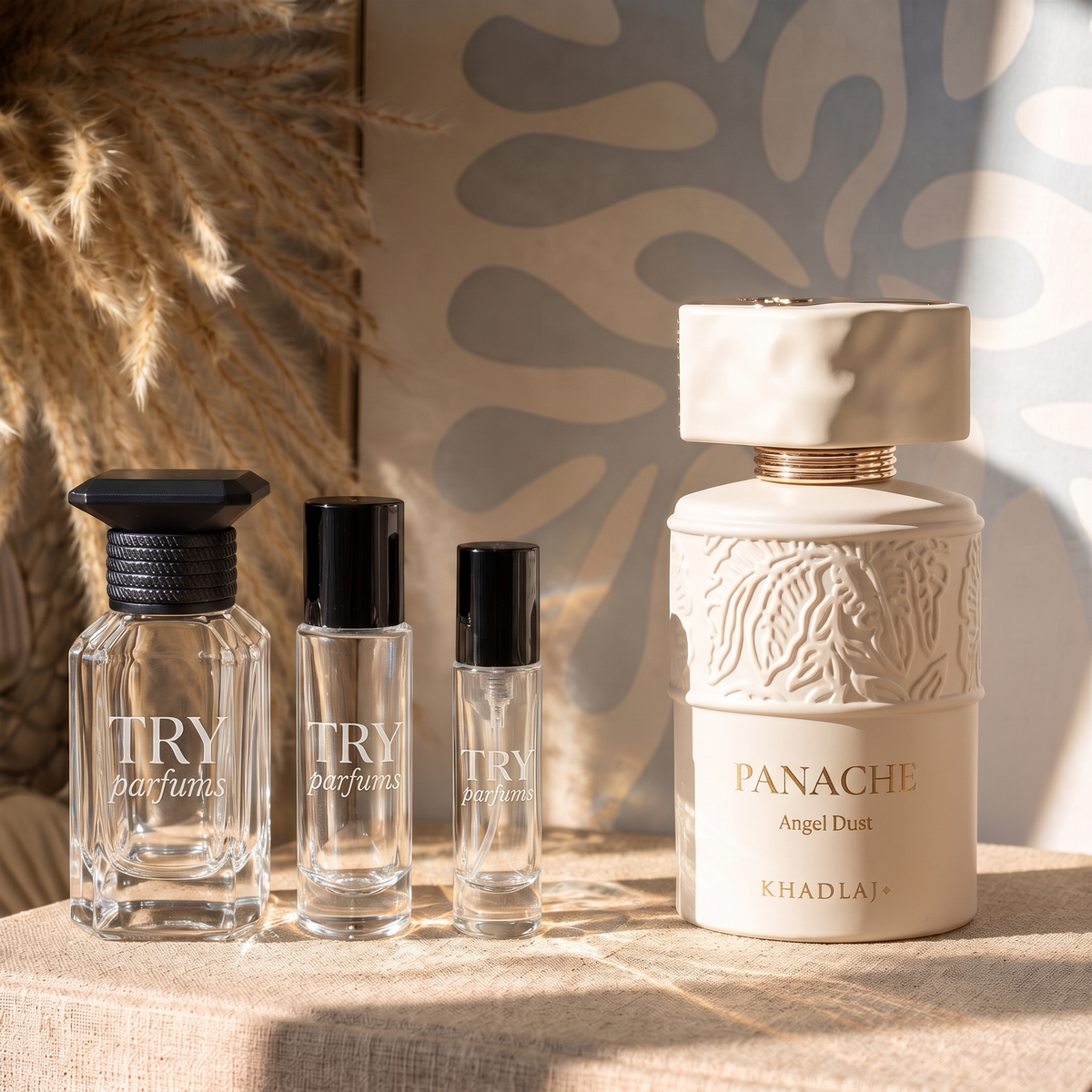 Khadlaj Panache Angel Dust decant in 30ml, 10ml and 5ml TryParfums bottles