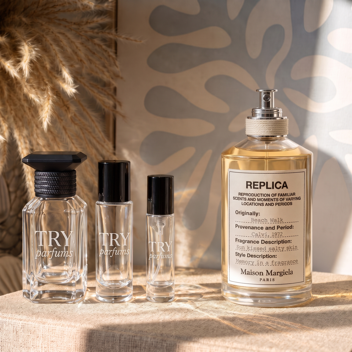 Maison Margiela Replica Beach Walk decant in 30ml, 10ml and 5ml TryParfums bottles