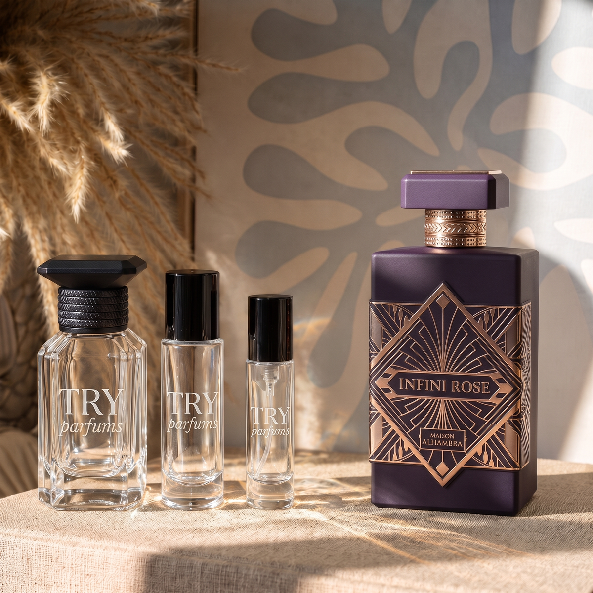 Maison Alhambra Infini Rose decant in 30ml, 10ml and 5ml TryParfums bottles