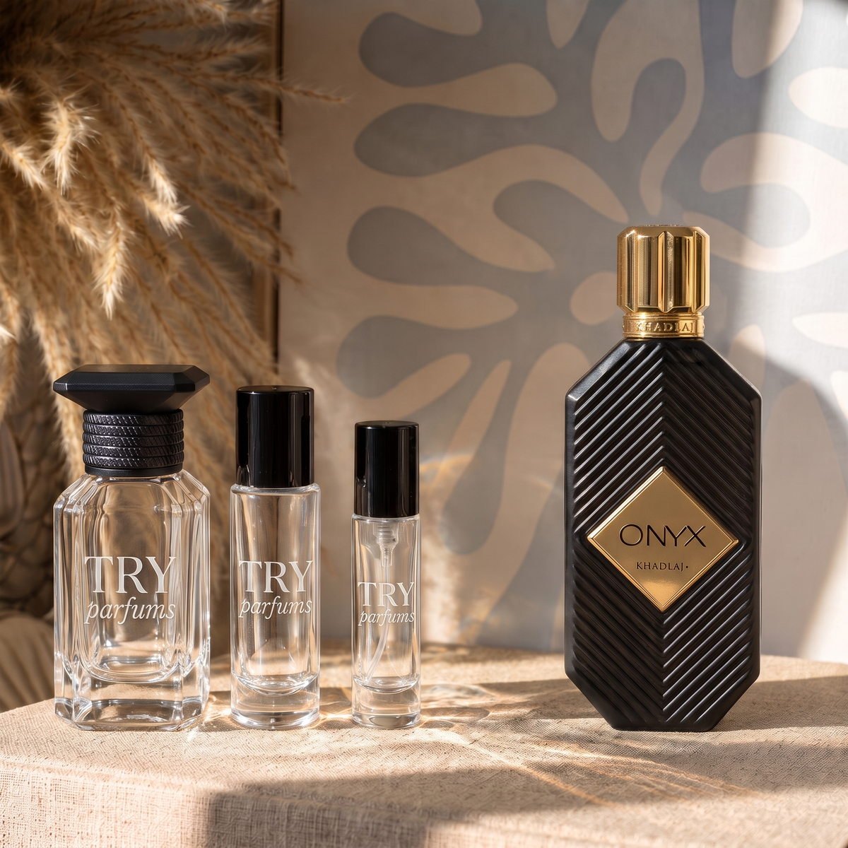Khadlaj Onyx Gold decant in 30ml, 10ml and 5ml TryParfums bottles