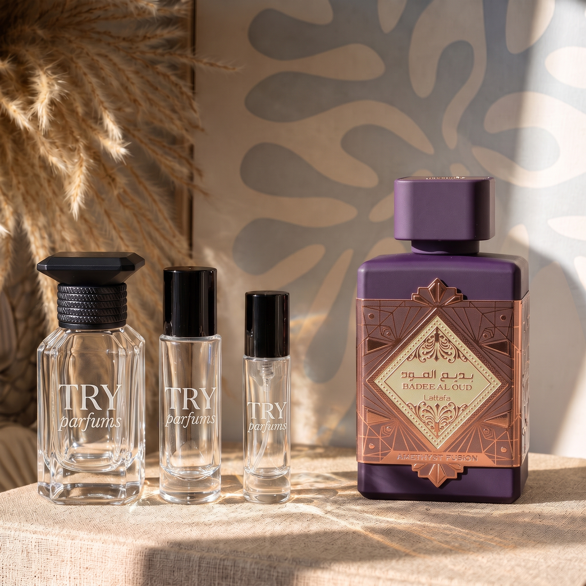 Lattafa Badee Al Oud Amethyst Fusion decant in 30ml, 10ml and 5ml TryParfums bottles
