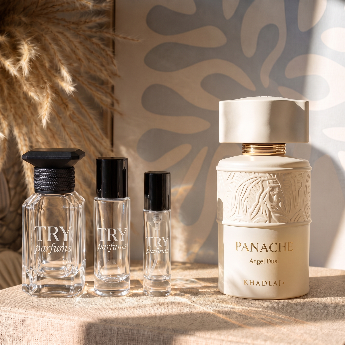 Khadlaj Panache Angel Dust decant in 30ml, 10ml and 5ml TryParfums bottles