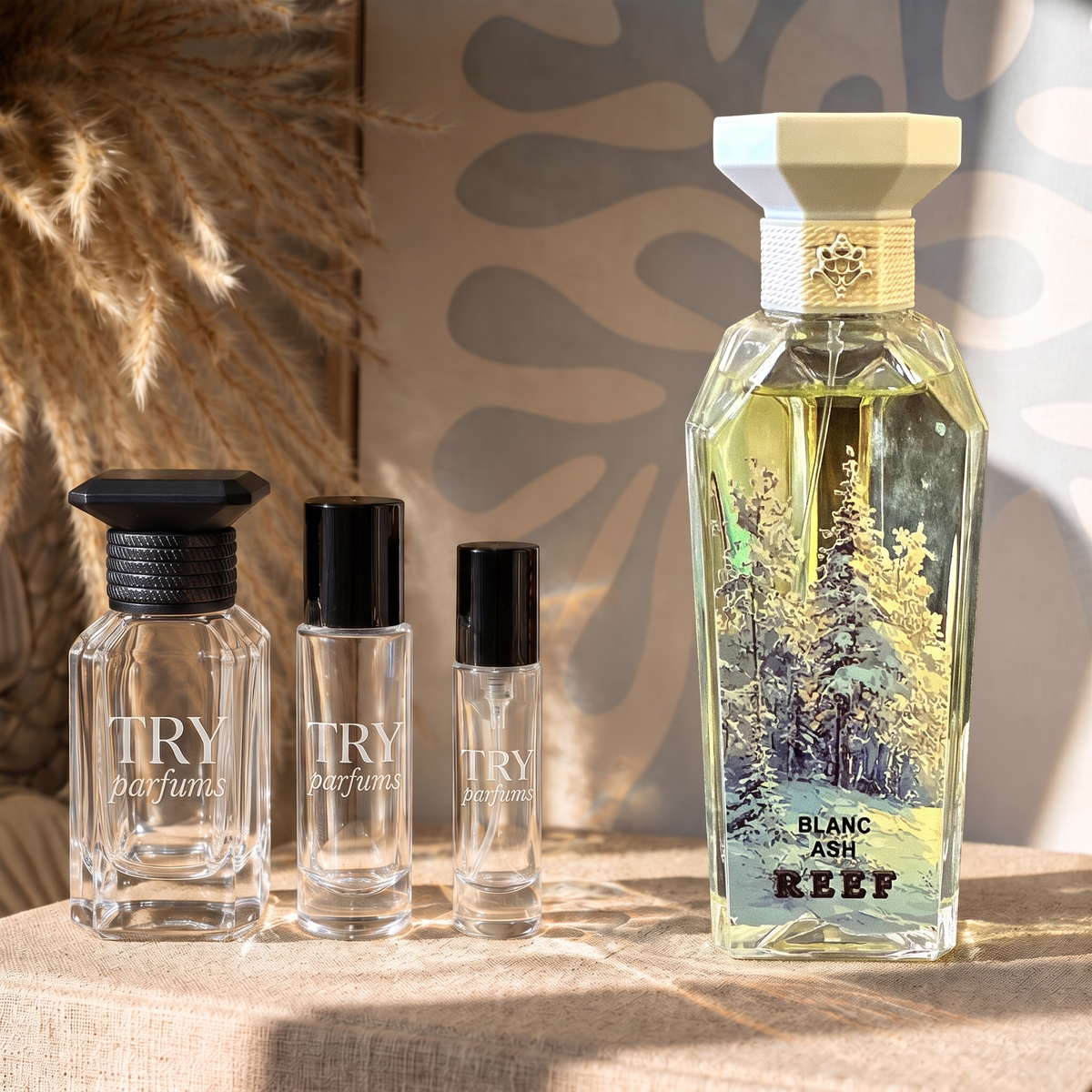 Reef Blanc Ash decant in 30ml, 10ml and 5ml TryParfums bottles