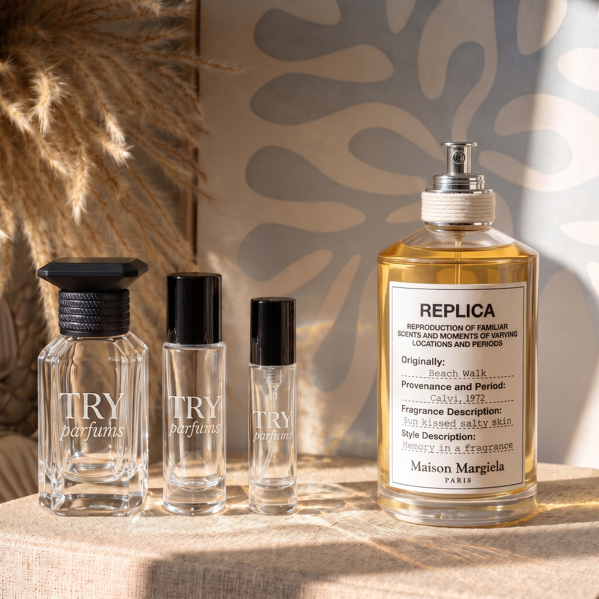 Maison Margiela Replica Beach Walk decant in 30ml, 10ml and 5ml TryParfums bottles