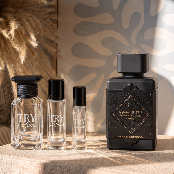 Lattafa Badee Al Oud Black Exposed Sample Decant & Travel Spray