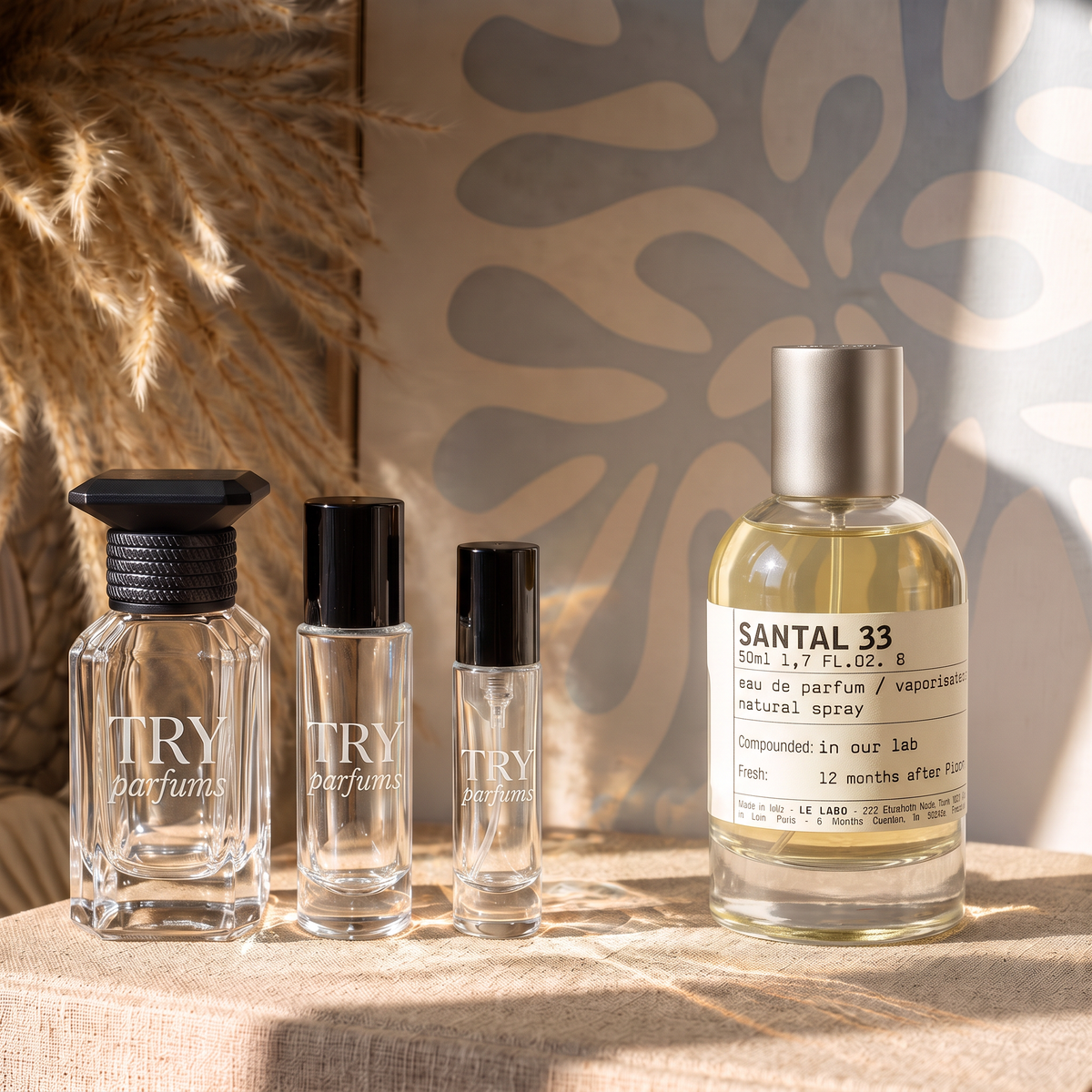 Le Labo Santal 33 decant in 30ml, 10ml and 5ml TryParfums bottles