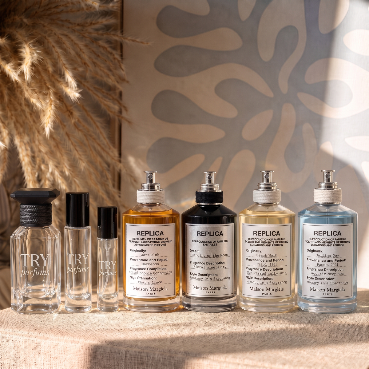 Maison Margiela Replica Jazz Club, Dancing on the Moon, Beach Walk & Sailing Day decant sample set